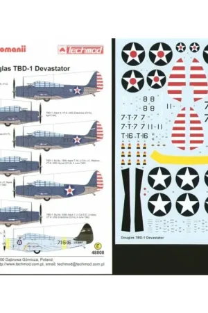 Sticker Douglas TBD-1 Devastator at War (7) White T1 VT-2 USS Lexington Black 8 VT-6 USS Enterprise 7-T-7 VT-7 USS Wasp Black T- Op = Op
