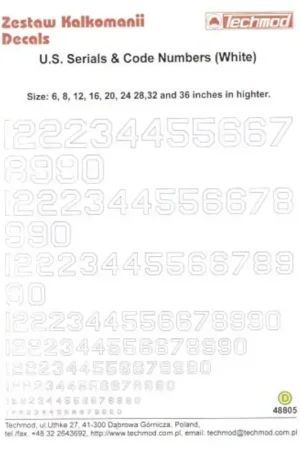 Sticker US Serials and Code Numbers in White. 6 8 12 16 20 28 32 36 Decal Koop Vandaag