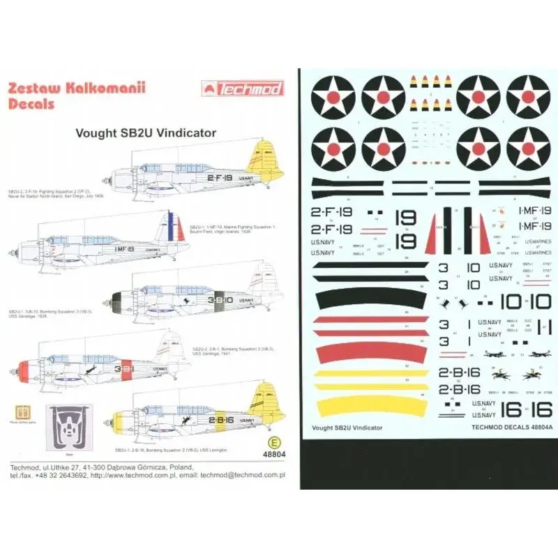 Express Levering Sticker Vought SB2U Vindicator (5) All USN yellow-wings. 2-F-19 VF-2 yellow tail NAS North Island 3-B-10 VB-3 White tail black f