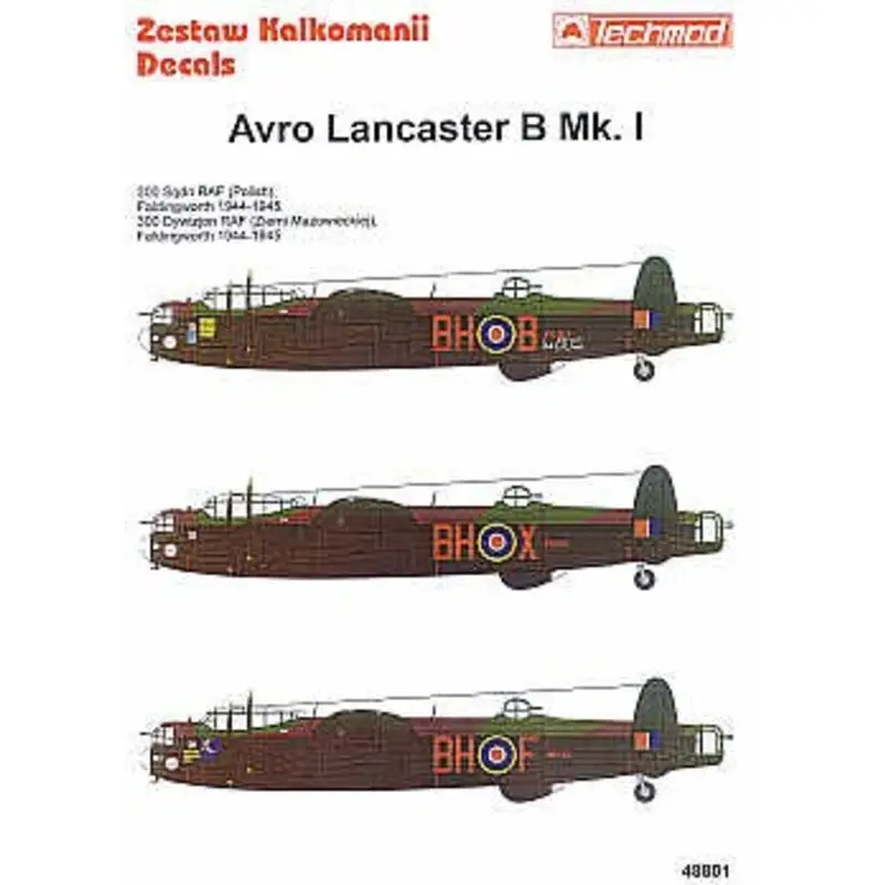 Sticker Avro Lancaster B I (3) PB705 BH-B Yak Bus PA262 BH-X ME470 BH-F all from 300 (Polish) Sqd RAF Faldingworth 1944-45. Smal Express Levering