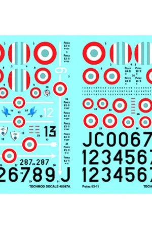 Sticker Potez 63-11 (4) French Air Force 287/13 GR 11/14 1940 C721 6 GR1/36 J816/12 2 Escadrille all Vichy markings with red/yel Beperkte Voorraad
