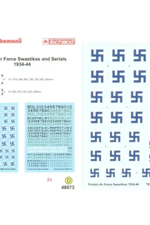 Direct Verzonden Sticker Finnish Air Force Swastika National Insignia. 7 sizes on white backgrounds 1934-44 plus 2 sheets of Finnish Serial Lette