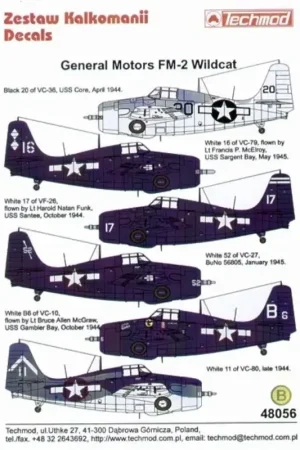 Sticker GM FM-2 Wildcat (6) Black 20 VC-36 USS Core 1944 Dark Gull Grey/White White 11 VC-80 1944 3 tone camouflage White 16 VC- Aanbieding