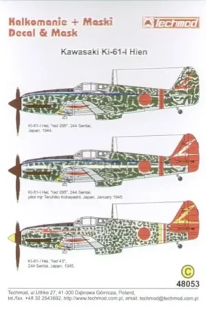 Lage Kosten Sticker Kawasaki Ki-61 Hein Part 2. (3) 244 Sentai. Red 295 narrow blue fuselage band red tail band Red 295 as previous plus whi