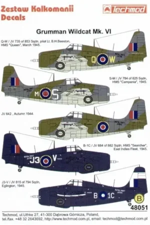 Sticker Wildcat Mk.IV FAA (5) JV735 Q-W 853NAS Lt Beeston HMS Queen JV784 825 NAS HMS Campania non standatd fuselage roundel JV6 Goedkoop