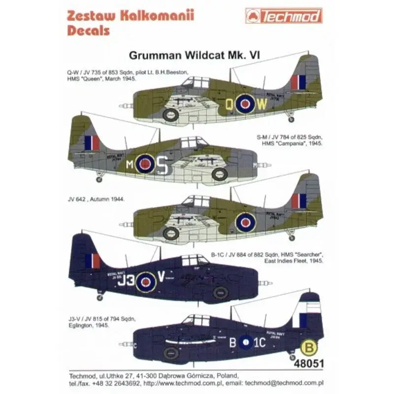 Sticker Wildcat Mk.IV FAA (5) JV735 Q-W 853NAS Lt Beeston HMS Queen JV784 825 NAS HMS Campania non standatd fuselage roundel JV6 Goedkoop