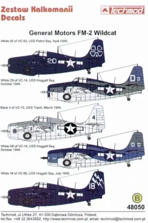 Sticker GM FM-2 Wildcat (5) Black 4 VC-13 USS Tripoli 1944 Dark Gull Grey/White White D6 Judy or D9 The Reluctant Maid both VC-1 Speciale Aanbieding