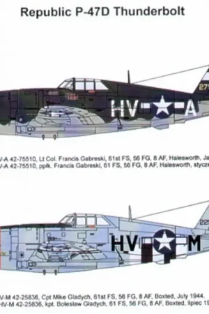 Goedkoop Sticker Republic P-47D Thunderbolt Razorbacks (2) 42-75510 HV-A Lt Col Gabreski 42-25836 HV-M Capt M.Gladych Pengie III. both 61