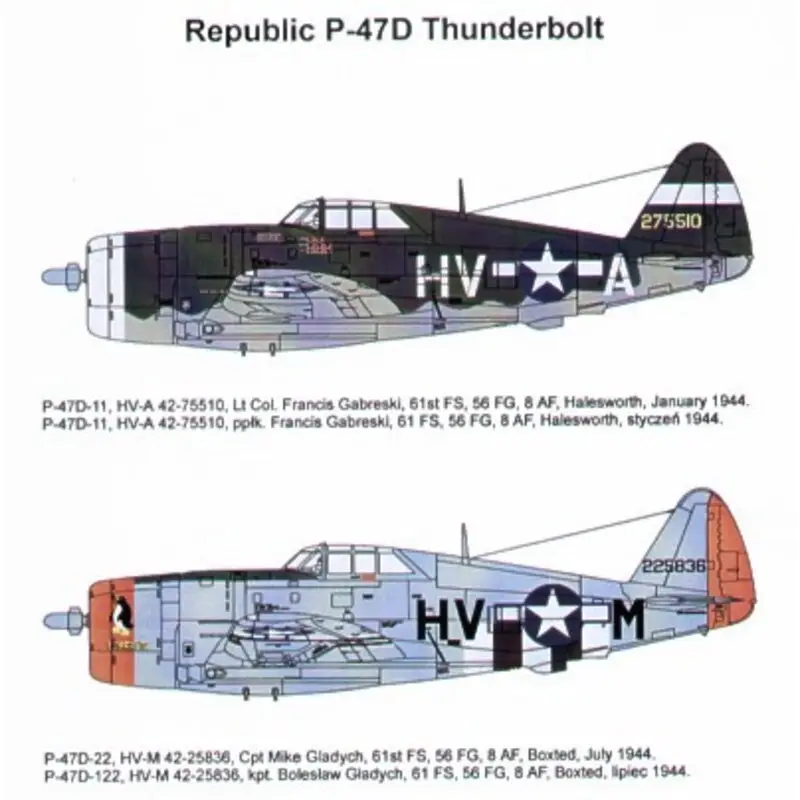 Goedkoop Sticker Republic P-47D Thunderbolt Razorbacks (2) 42-75510 HV-A Lt Col Gabreski 42-25836 HV-M Capt M.Gladych Pengie III. both 61