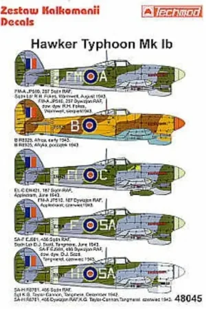 Sticker Hawker Typhoon Mk.Ib (5) JP510 FM-A 257 Squadron S/L R.H.Folkes DN421 EL-C 187 Squadron Appledram EJ981 SA-F 486 Squadro Shop Nu