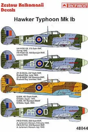 Superprijs Sticker Hawker Typhoon Mk.Ib (4) EK139 HH-N 175 Squadron EK224 ZY-B 247 Squadron Bradwell Bay 1943 R7855 PR-D 609 Squadron Manst