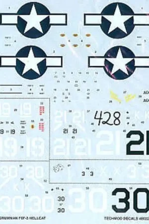 Sticker Grumman F6F-3 Hellcat (5) White 30K and White 21K VF-1 USS Yorktown White 19 VF-6 White 3X VF-51 USS San Jacinto The Min Op = Op
