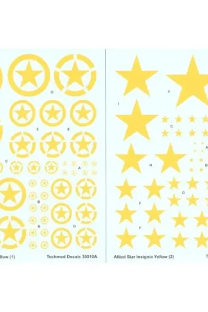 Allied Yellow ID Stars 3 styles with or without outline circle in 9 sizes. Double sheet Koopje