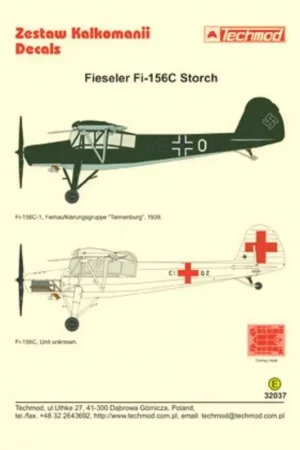 Sticker Fieseler Fi 156C Storch (2) Luftwaffe 4E+ON Fernaufklanrungsgruppe `Tannenburg′ 1939 CI+QZ Air Ambulance overall white. Weekendaanbieding