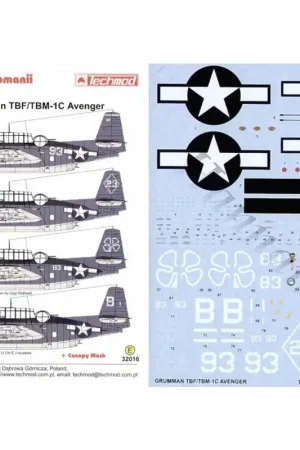 Sticker Grumman TBM-1C Avenger (4) 93 VT-15 USS Essex 23 VC-21 USS Macus Island 83 Shamrock VC-76 USS Petrof Bay B1 VC-10 Lt.Cdr Beperkte Voorraad