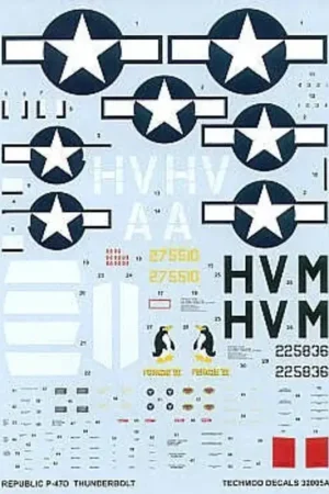 Sticker Republic P-47D Thunderbolt Razorback (2) 275510 HV-A 61FS Lt.Col. F. Gabreski Halesworth. camouflage schemes 225836 HV-M Merkproduct