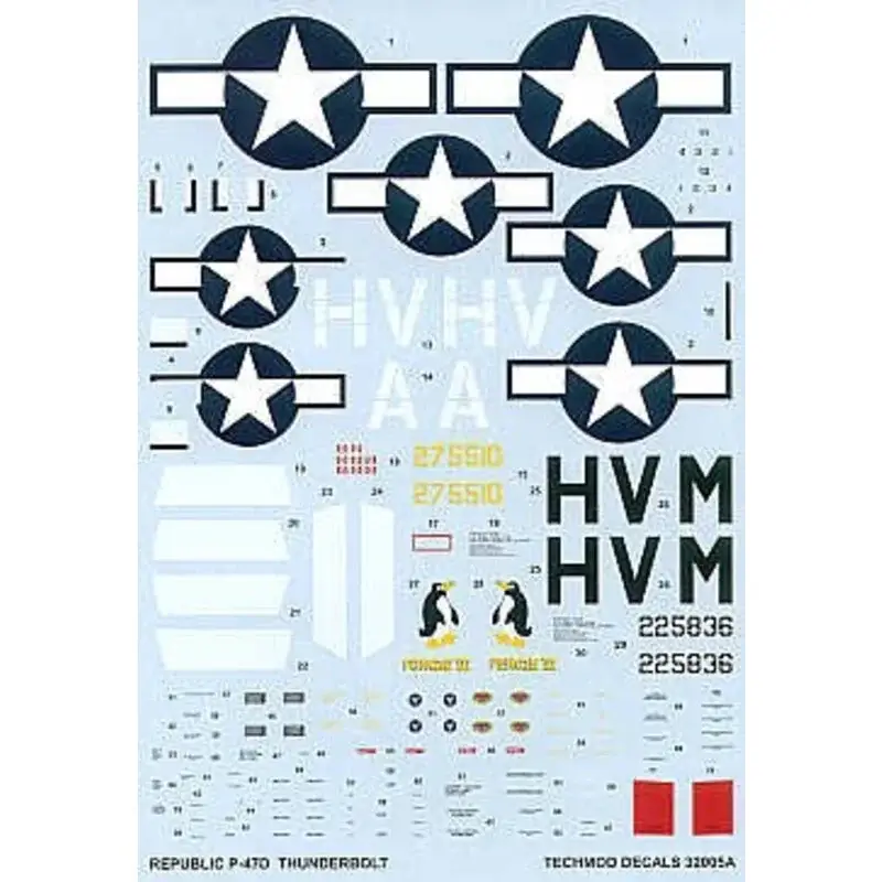 Sticker Republic P-47D Thunderbolt Razorback (2) 275510 HV-A 61FS Lt.Col. F. Gabreski Halesworth. camouflage schemes 225836 HV-M Merkproduct