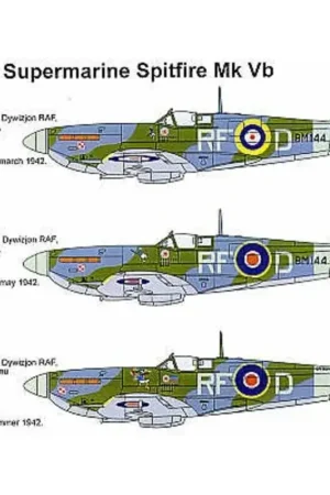 Voordeelprijs Sticker Supermarine Spitfire Mk.Vb (5) RM144 RF-D 303 Polish Squadron 3 versions W3902 WX-T 302 Polish Squadron EE781 ZX-A 145 S