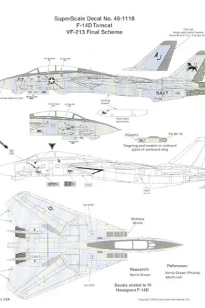 Finale Uitverkoop Sticker Grumman F-14D Tomcat (1) 164602 AJ/213 VF-213 Blacklions USS Thoedore Roosevelt Final Scheme