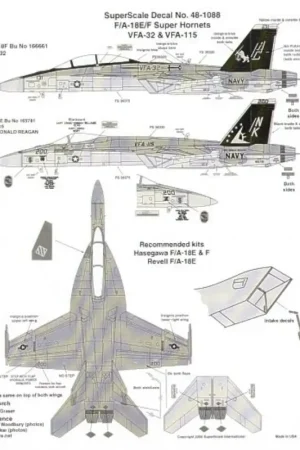 Beste Prijs Sticker McDonnell Douglas F/A-18E/F Super Hornets (2) E 165781 NK/200 VFA-115 black tails USS Ronald Reagan 2005 Mission marking
