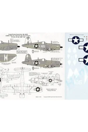 Fabrieksprijs Sticker Vought F4U-1C/D Corsairs (3) White 11 VF-85 Lt Robbins USS Shangri-La White 185 VF-83 USS Essex White 1 VMF-122 USS Benn