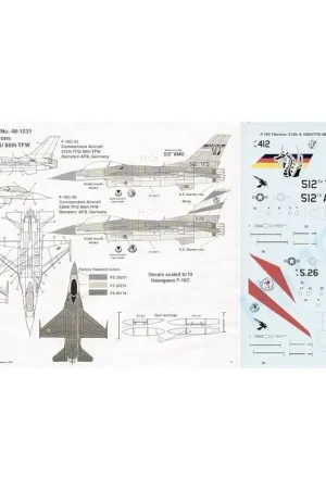 Betaalbaar Sticker Lockheed Martin F-16C -30 86TFW Ramstein Air Force Base (2) 85-412 512TFS Flagship Dragon on tail 81-526 526TFS white fi