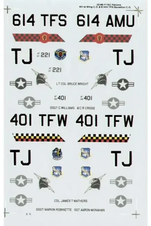 Gratis Retour Sticker Lockheed Martin F-16C (2) 88-401 401 TFW Wing CO 87-221 614 TFS Squadron CO TJ Torrejon