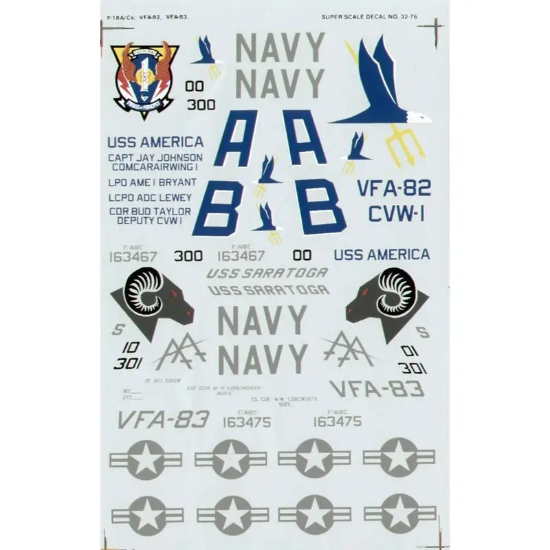 Populair Sticker McDonnell Douglas F/A-18C (2) 163475 VFA-83 AA/301 Saratoga 163467 VFA-82 AB/300 CAG CAW1 America
