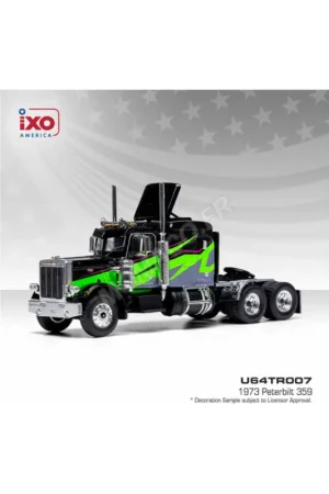 Op = Op Peterbilt 359 1973 black with green/grey decorations Miniatuurr