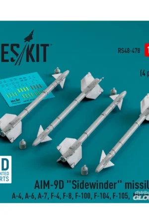 AIM-9D Sidewinder missiles (4 pcs) (A-4, A-6, A-7, F-4, F-8, F-100, F-104, F-105, Mirage III) (3D Printed) Gereduceerde Prijs