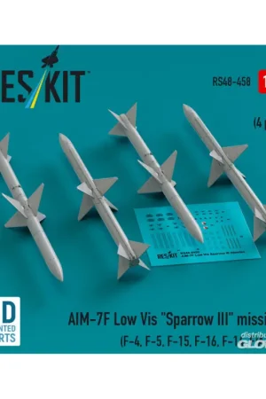AIM-7F Low Vis Sparrow III missiles (4 pcs) (F-4, F-5, F-15, F-16, F-14, F/A-18) (3D Printed) Premium