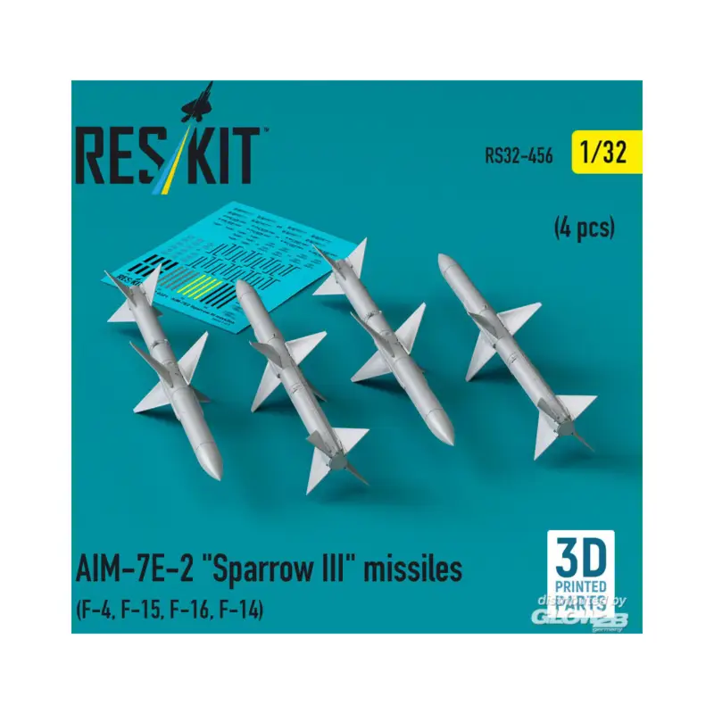 Merkproduct AIM-7E-2 Sparrow III missiles (4 pcs) (F-4, F-15, F-16, F-14) (3D Printed)