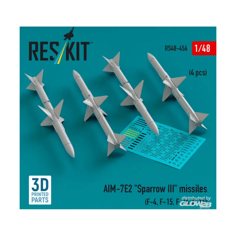 AIM-7E2 Sparrow III missiles (4 pcs) (F-4, F-15, F-16, F-14) (3D Printed) Snelle Levering