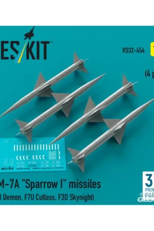 AIM-7A Sparrow I missiles (4 pcs) (F-3 Demon, F7U Cutlass, F3D Skynight) (3D Printed) Merkproduct