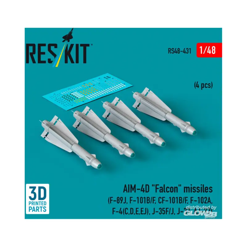 AIM-4D Falcon missiles (4 pcs) (F-89J, F-101B/F, CF-101B/F, F-102A, F-4(C,D,E,EJ), J-35F/J, J-37, AJ-37) (3D Printed) Actieprijs