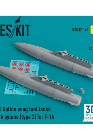 370 Gallon wing fuel tanks with pylons (type 2) for F-16 (A/B/C/D/E/F/I) (2 pcs) (3D Printed) Koop Online