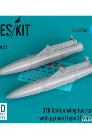 370 Gallon wing fuel tanks with pylons (type 2) for F-16 (A/B/C/D/E/F/I) (2 pcs) (3D Printed) Snelle Levering