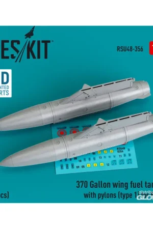 370 Gallon wing fuel tanks with pylons (type 1) for F-16 (A/B/C/D/E/F/I) (2 pcs) (3D Printed) Fabrieksprijs