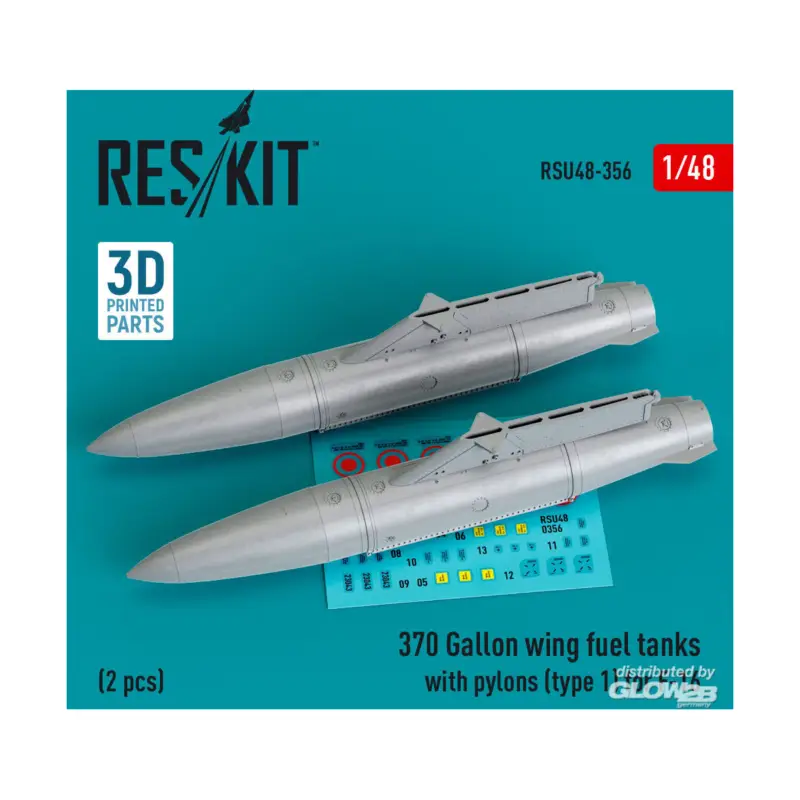 370 Gallon wing fuel tanks with pylons (type 1) for F-16 (A/B/C/D/E/F/I) (2 pcs) (3D Printed) Fabrieksprijs