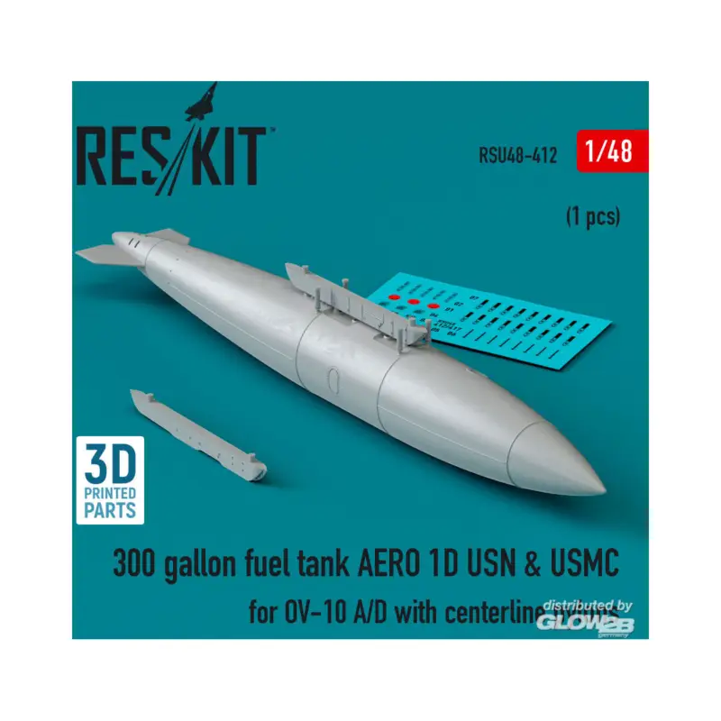 300 gallon fuel tank AERO 1D USN & USMC for OV-10 A/D with centerline pylons (1 pcs) (3D Printed) Laatste Versie