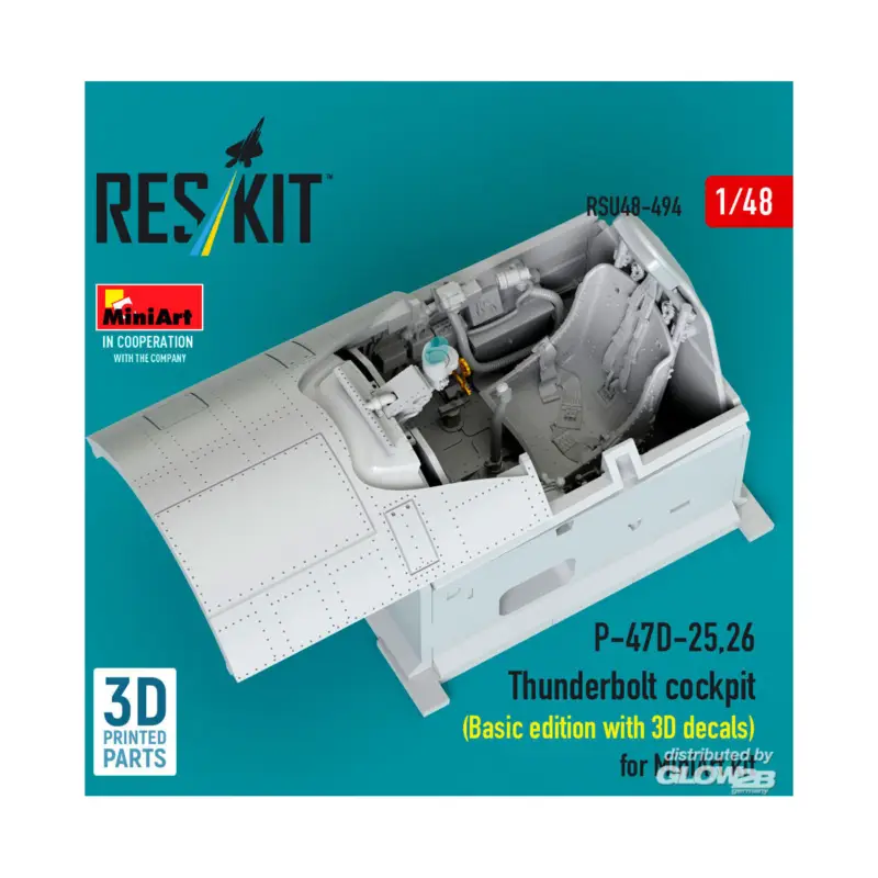 P-47D-25,26 Thunderbolt cockpit (Basic edition with 3D decals) for MiniArt kit (3D Printed) Nieuw