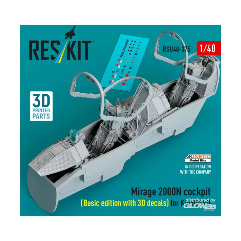 Populair Mirage 2000N cockpit (Basic edition with 3D decals) for Kinetic kit (3D Printed)