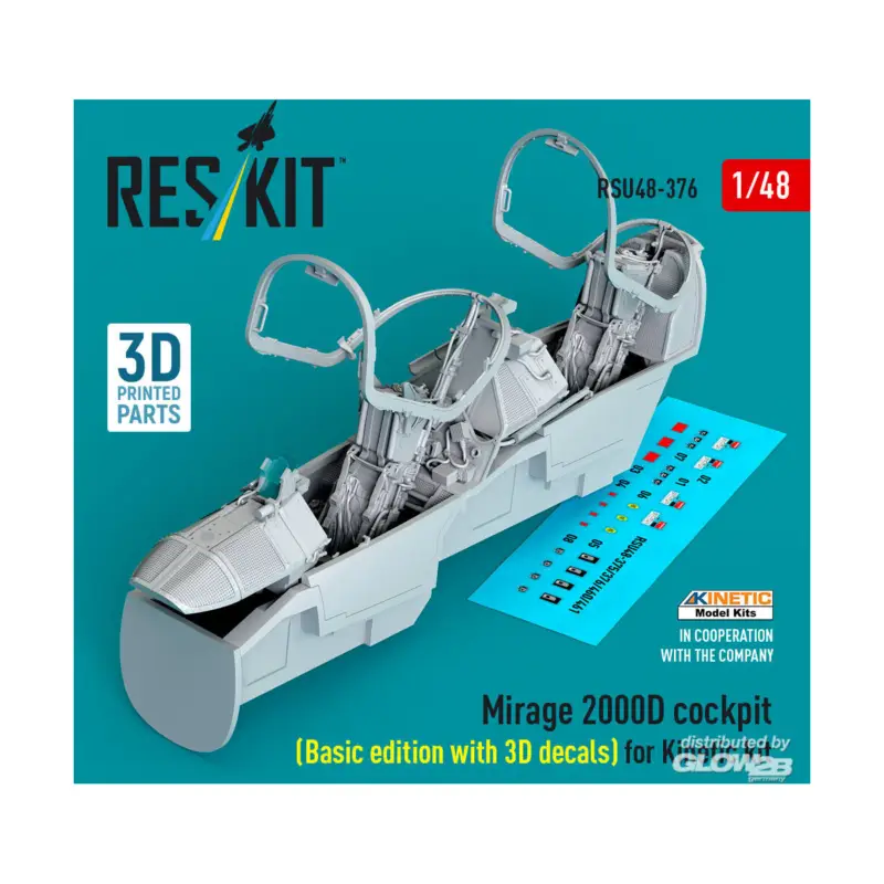 Mirage 2000D cockpit (Basic edition with 3D decals) for Kinetic kit (3D Printed) Direct Verzonden