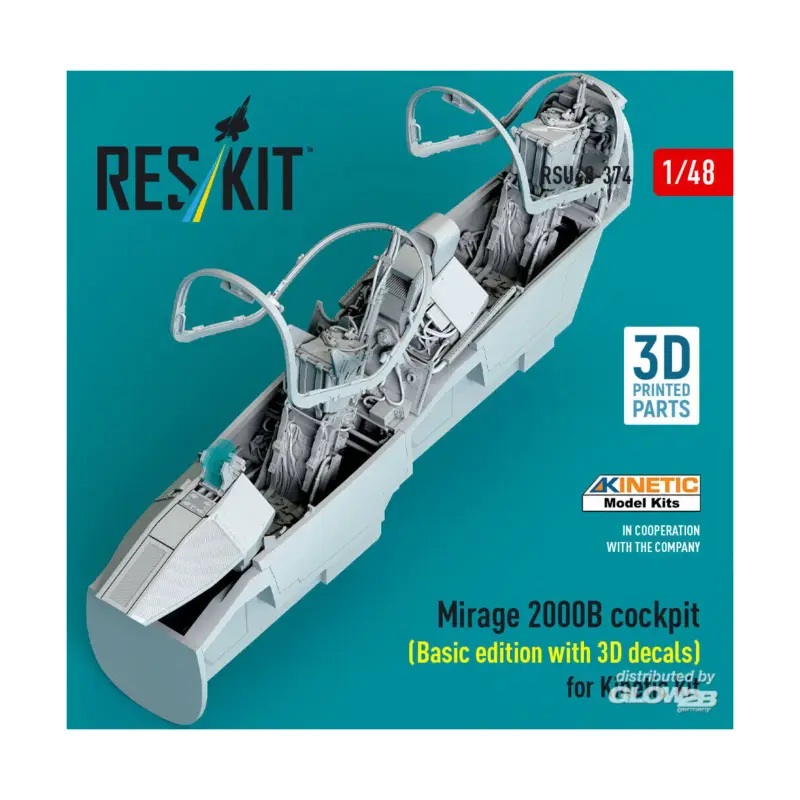 Betrouwbaar Mirage 2000B cockpit (Basic edition with 3D decals) for Kinetic kit (3D Printed)