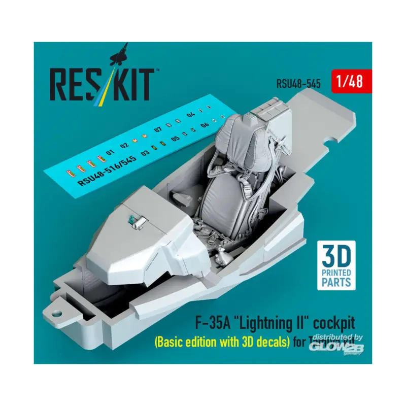 Actieprijs F-35A Lightning II cockpit (Basic edition with 3D decals) for Tamiya kit (3D Printed)