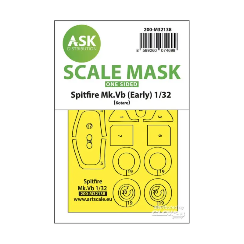 Korting Spitfire Mk.Vb one-sided express fit and self adhesive mask for Kotare