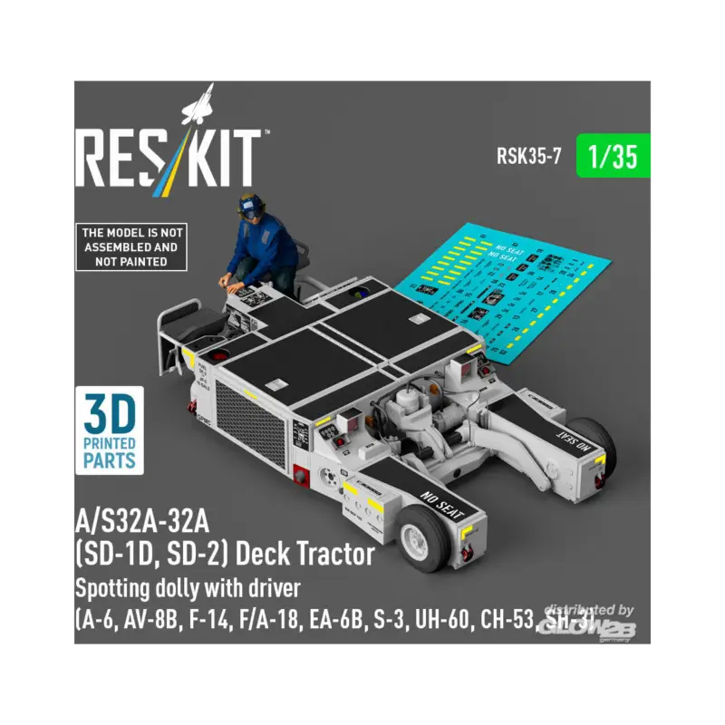 A/S32A-32A (SD-1D, SD-2) Deck Tractor Spotting dolly with driver (UH-60, CH-53, SH-3) (3D Printed model kit) Premium