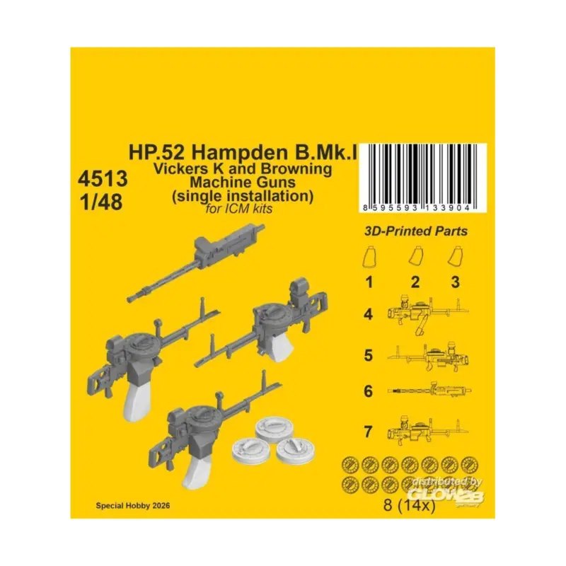 Gereduceerde Prijs HP.52 Hampden B.Mk.I - Vickers K and Browning Machine Guns (single installation) for ICM