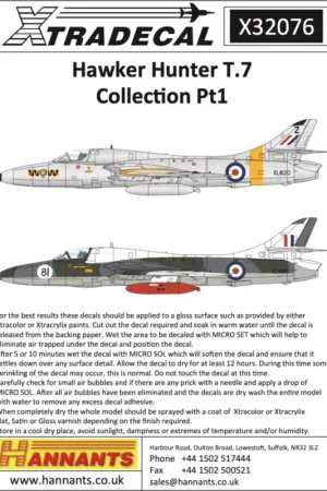 Lage Prijs Decal Hawker Hunter T.7 (3)Hawker Hunter T.7 XL620, 'Z' of 74 Squadron, Royal Air Force based at RAF Acklington, UK, 16 Septembe