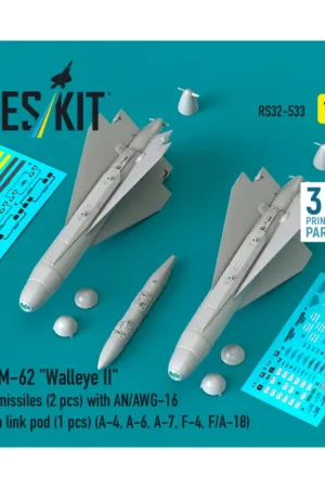 Aanbieding AGM-62 'Walleye II' ER missiles (2 pcs) with AN/AWG-16 data link pod (1 pcs) (A-4, A-6, A-7, F-4, F/A-18) (3D Printed) (1/32)